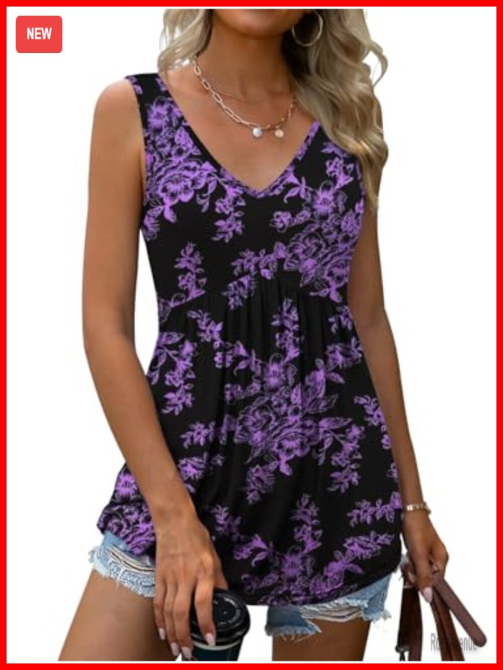 Women's V Neck Sleeveless Tank Top Loose Flowy Summer Blouse